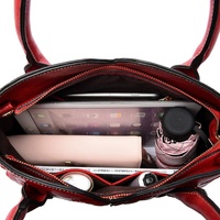 Red  Elegant Embossed Rose Leather Handbag - Vintage Style Tote Bag thumbnail