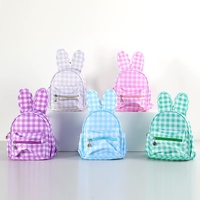 Purple Kids Bunny Ear Gingham Backpack - Cute Mini Bag for Girls thumbnail