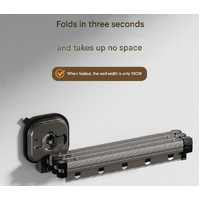 Grey Wall-Mounted Foldable Clothes Drying Rack - 3-Section Aluminum with 15 Windproof Hooks thumbnail