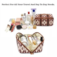 Red Horizontal Pattern Boho Travel Cosmetic Bag - Large Waterproof Makeup Organizer with Handle thumbnail