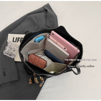 Brown Elegant Black PU Leather Tote Bag with Cute Bear Keychain - Large Capacity Handbag for Women (38 x 26 x 13 cm) thumbnail