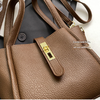 Beige Elegant Leather Shoulder Bag - Compact Handbag with Adjustable Strap thumbnail