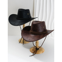 Black Classic Western Cowboy Hat with Wide Brim - Durable and Stylish Design thumbnail