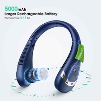 Dark Blue Rechargeable 5000mAh Portable Neck Fan with 3-Speed Settings thumbnail