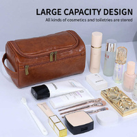 Brown Premium PU Leather Travel Toiletry Bag with Zipper Compartments thumbnail