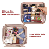 Pink Compact PU Leather Travel Toiletry Bag with Zipper Compartments thumbnail