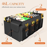 Black 46L Car Organizer Storage Box with Multiple Compartments and Pockets thumbnail
