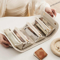Beige Elegant Cosmetic Bag with Handle - Stylish and Compact for Travel and Storage thumbnail