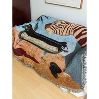 Safari-Inspired Woven Blanket - 160x130cm Artistic Tapestry Throw with Tassel Edges thumbnail