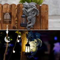 Solar-Powered Dragon Statue with LED Lantern - Gothic Outdoor Wall Hanging Decor thumbnail