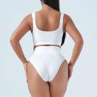 M Blue Seamless High-Waist Ribbed Bra & Panty Set - Wireless Stretchy Underwear thumbnail