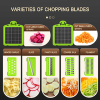 Green and Grey 14-Piece Multifunctional Vegetable Chopper and Slicer Set - Kitchen Cutting and Grating Tool thumbnail