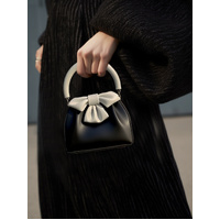 Black and white Elegant Women's Two-Tone Bowknot Bucket Handbag - Stylish and Lightweight thumbnail