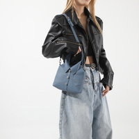Denim Blue Trendy Shirt-Inspired PU Shoulder Bag | Stylish Handbag with Unique Design thumbnail