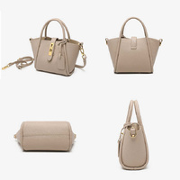 Beige Genuine Leather Women's Handbag - Stylish Bucket Bag with Top Handle and Crossbody Strap thumbnail