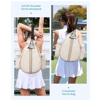 Off White Lightweight Waterproof Tennis Racket Backpack - Multifunction Sling and Backpack for Men and Women(The water cup racket is a shooting prop a thumbnail