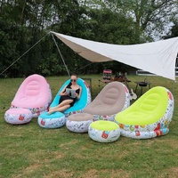 Blue And Black Patchwork Portable Inflatable Sofa Chair with Ottoman - Waterproof Flocked Lazy Sofa for Camping and Home Use thumbnail