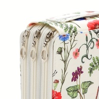 White Background + Dragonfly Pattern 124-Slot Large Capacity Zippered Pencil Case - Triple-Layer Oxford Fabric Organizer for Colored Pencils, Art Supp thumbnail