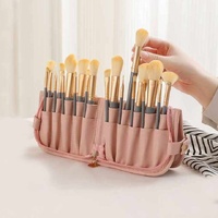 Pink Portable Shell Makeup Brush Storage Bag - Multi-Functional PU Cosmetic Organizer with Button Closure, Convertible to Stand Design(Make-up brushes thumbnail