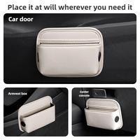 Off White PU Leather Car Storage Organizer with Dual Charging Holes and Inner Mesh Pocket, Multi-functional Door Handle Hanging Bag for Phones and Acc thumbnail