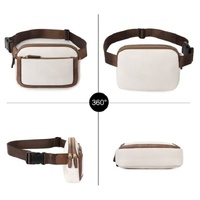 White And Brown Color Matching Adjustable Waterproof PU Leather Waist Bag - Stylish Crossbody Belt Bag for Men & Women thumbnail