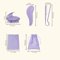 Purple Eco-Friendly Wheat Straw Hair Care Set - Massage Brush, Detangling Comb, and V-shaped Comb for All Hair Types thumbnail