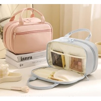 Blue Premium PU Leather Portable Makeup Bag - Large Capacity Waterproof Travel Cosmetic Organizer(Cosmetics are shooting props, not included) thumbnail