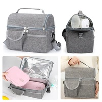 Grey Large Insulated Breast Milk Storage Bag, Dual Layer with Aluminum Foil Lining, Waterproof Oxford Fabric, Portable Handheld Food Container thumbnail