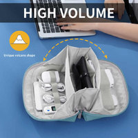 Blue Large Capacity Multi-functional PU Digital Storage Organizer Bag, Waterproof & Portable, for Cables, Chargers, and Accessories thumbnail