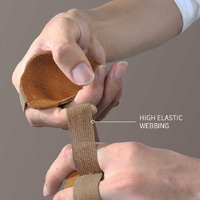 2 Pairs Brown Premium Leather Grip Protection for Fitness | 4-Finger Cowhide Weightlifting Gloves - Durable, Non-Slip, and Abrasion-Resistant Support thumbnail