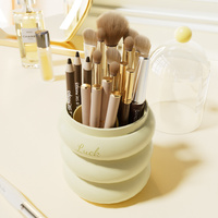 Yellow 360° Rotating Makeup Brush Holder with Clear Dome – Stylish Organizer for Vanity, Desk, and Bathroom thumbnail