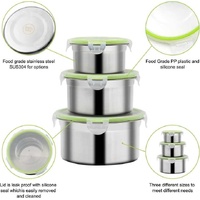 Brown 3-Piece 304 Stainless Steel Food Storage Set with Leak-Proof Lids – Round Design for Fridge and Meal Prep thumbnail
