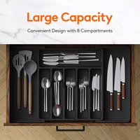 Grey Adjustable Polypropylene Kitchen Drawer Organizer - 8 Compartments, Large Capacity, Easy to Clean thumbnail