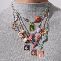 Pink Pendant Style Colorful Necklace for Women - Trendy Hand & Shell Jewelry Set thumbnail