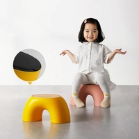 Blue Minimalist Round Shape Footstool - Durable Anti-slip Rainbow Stool for Home, Creative Design PP+Polypropylene Material, Comfortable Shoe Bench thumbnail