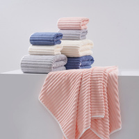 Pink Soft Candy Stripe Coral Fleece Bath Towel and Washcloth Set, Ultra Absorbent, Skin-Friendly thumbnail