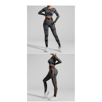 Dark Gray Size S Tie-Dye Yoga Set Long Sleeve Butt Lift Leggings Seamless Workout Training Gym Clothes thumbnail