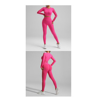 Rose Red Size S Tie-Dye Yoga Set Long Sleeve Butt Lift Leggings Seamless Workout Training Gym Clothes thumbnail