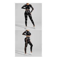 Black and Grey Tie-Dye Size L Tie-Dye Yoga Set Long Sleeve Butt Lift Leggings Seamless Workout Training Gym Clothes thumbnail