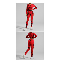 Red and Black Tie-Dye Size S Tie-Dye Yoga Set Long Sleeve Butt Lift Leggings Seamless Workout Training Gym Clothes thumbnail