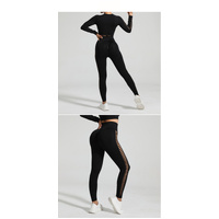 Black Size S Tie-Dye Yoga Set Long Sleeve Butt Lift Leggings Seamless Workout Training Gym Clothes thumbnail