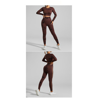 Coffee and Black Tie-Dye Size M Tie-Dye Yoga Set Long Sleeve Butt Lift Leggings Seamless Workout Training Gym Clothes thumbnail