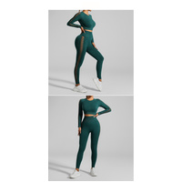 Dark Green Size L Tie-Dye Yoga Set Long Sleeve Butt Lift Leggings Seamless Workout Training Gym Clothes thumbnail