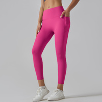 Rose Red Size L High-Waist Seamless Yoga Pants for Women - Fitness Leggings with Pockets, Quick-Dry, Butt-Lifting, Stretchable Workout Tights thumbnail