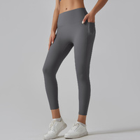 Dark Grey Size M High-Waist Seamless Yoga Pants for Women - Fitness Leggings with Pockets, Quick-Dry, Butt-Lifting, Stretchable Workout Tights thumbnail