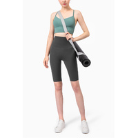 Size M Tidewater Teal Seamless High-Waisted Yoga Shorts for Women - Tummy Control & Butt Lifting Fitness Shorts thumbnail