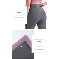 Size M Black High-Waisted Seamless Yoga Pants for Women - Tummy Control, Butt Lifting & Back Waistband Pocket thumbnail