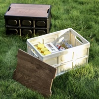 30L Black Foldable Storage Box with Wooden Lid - Multifunctional Car Organizer, Outdoor Folding Storage Container thumbnail
