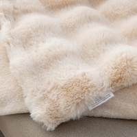 Apricot 130*160cm Plush Toscana Rabbit Hair Throw Blanket - Soft Flannel Fleece for All Seasons, Perfect for Couch & Bed thumbnail