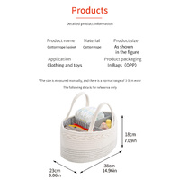 White Stylish Cotton Rope Basket for Clothing & Toys - Woven Storage Organizer, 38x23x18cm thumbnail